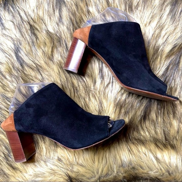 Aquatalia Seneca Waterproof Peep Toe Slip On Mules Black Suede 9.5